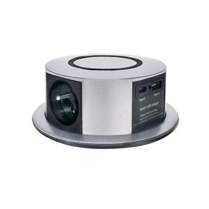 SOLIGHT PP120USBCW 3z + USB A+C + Wireless 10W výsuvný blok zásuvek, kruhový tvar, prodlužovací přívod 2m,  3 x 1,5mm2